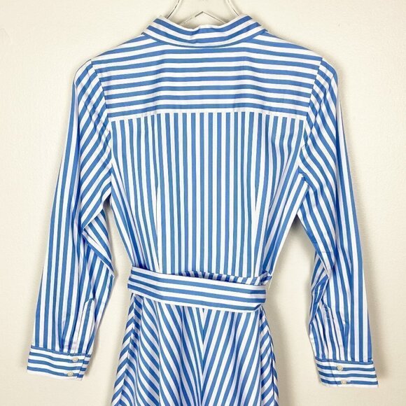TALBOTS | Blue White Classic Poplin Shirtdress Vertical Stripe 6 - Picture 4 of 12
